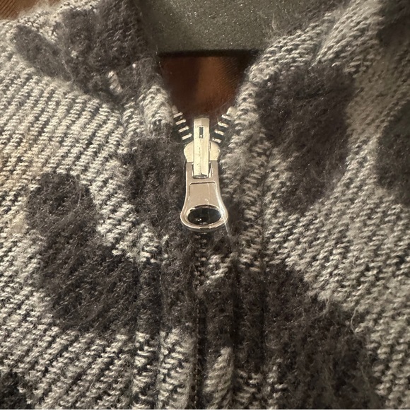 Michael Stars Leopard Print Zip Up Black and Gray Poncho with Fringe O/S - Picture 4 of 7